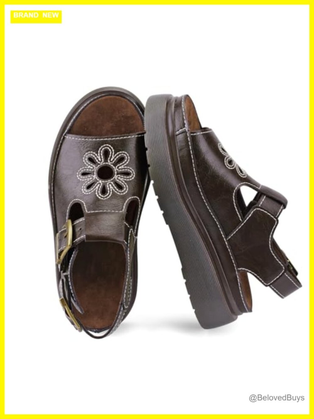 Chunky Platform Sandals with Ankle Buckle and Flower Decoration